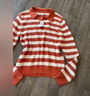 AMERICAN EAGLE Striped Orange and Cream Sweater thumbnail 6