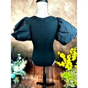 Zara Puff Sleeve Ribbed Bodysuit - Black - size S thumbnail 10