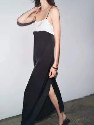 Zara Black and White Slip Maxi Dress with Spaghetti Straps thumbnail 6
