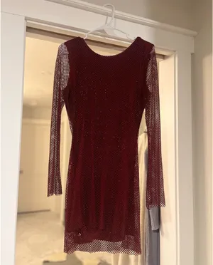 12th Tribe Burgundy Mesh Long-Sleeve Mini Dress thumbnail 3