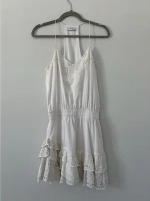 Karina Grimaldi Lucia White Eyelet Sleeveless Tiered Ruffle Skirt Mini Dress S thumbnail 2