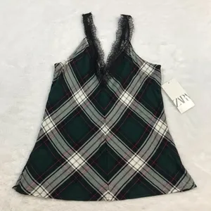 ✨ ZARA plaid lace cami tank top green✨ thumbnail 7