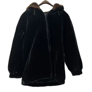Gallery Coat Sz Large Black‎ Faux Fur Hooded Luxurious City Formal Designer thumbnail 1