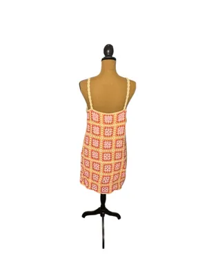 AQUA Bloomingdale’s Granny Square Crochet Mini Dress Boho Swim Coverup Small thumbnail 3