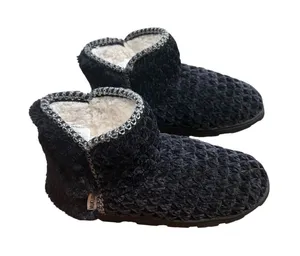 Muk Luks Cozy Black Knit Faux Fur Lined Slipper Booties Womens Size 8 thumbnail 1