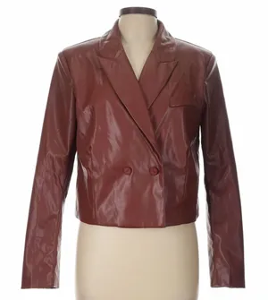 Area Stars Brown Faux Leather Cropped Blazer Large Indie Moto Fall Jacket thumbnail 1