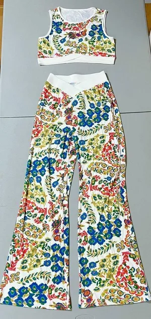 Cider White Floral Crop Top and Pants Matching Set 🌷 thumbnail 1