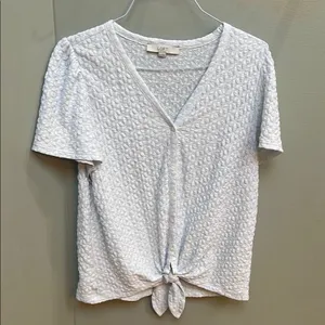 LOFT White Short Sleeve Tie Front Blouse thumbnail 2