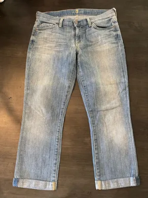 7 For All Mankind Skinny Crop & Roll Jeans Size 28 Light Wash Cuffed Ankle thumbnail 1