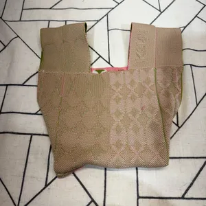 Kati Knit Mini‎ Tote Bag Small Pink Green Geometric Harlequin Pattern thumbnail 5