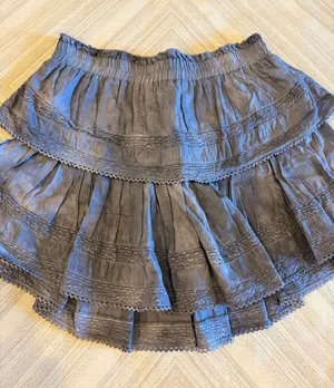 LoveShackFancy Women’s Medium Washed Purple Gray Tiered Lace Mini Skirt thumbnail 1