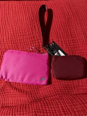 Fabletics Two-Pouch Wristlet in Hot Pink & Burgundy thumbnail 3