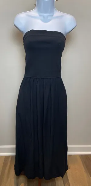 Sincerely Jules Medium Strapless Maxi Dress Black Ribbed Top Chambray Skirt thumbnail 1