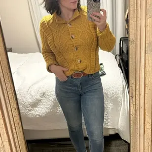 Central Park West Mustard Cable Knit Cardigan Sweater SMALL Cottage Prairie $181 thumbnail 5