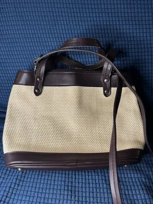 Etienne Aigner Woven Classic Cream and Brown Tote Bag thumbnail 2