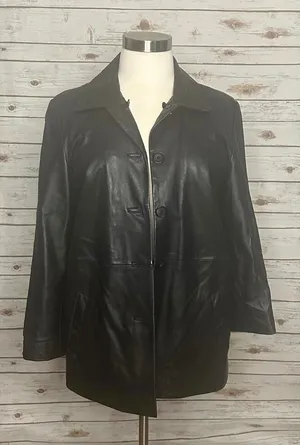 London Fog mob wife black leather jacket Size Large thumbnail 1