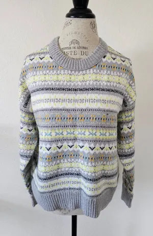 American Eagle Gray Fair Isle Nordic Knit Sweater - Yellow & Blue, Size M NWT thumbnail 1
