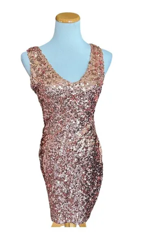 Womens Prettyguide Rose Gold Sequins V Neck Bodycon Party Dress - Sz M thumbnail 2