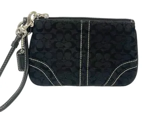 Coach Signature Contrast‎ Trim Wristlet Pouch Clutch Black thumbnail 1