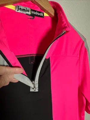 jamie sadock Hot Pink Black Colorblock Short Sleeve Golf Polo Shirt Athletic thumbnail 3