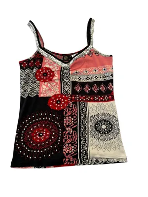 Bila size medium y2k patchwork top rhinestones cool brat fairy Paris thumbnail 1