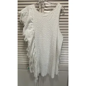 Free People Knit Soft Sweater Shark Sleeveless Raw Fringe Size Sm‎ Ivory thumbnail 4