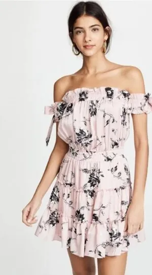 Misa Los Angeles Laiyin Floral Mini Dress Pink Womens Summer Off The Shoulder XS thumbnail 1