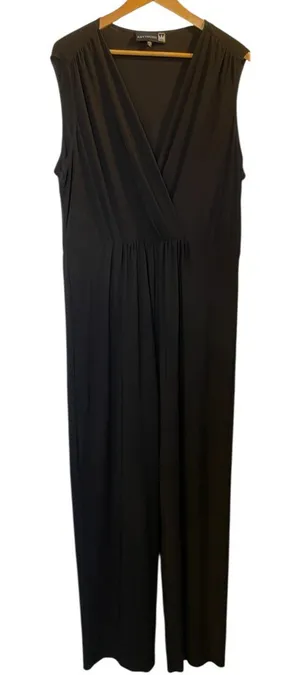 ANTTHONY Black V-Neck Surplice Sleeveless Stretchy Straight Leg Jumpsuit - Sz 1X thumbnail 1