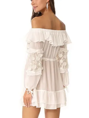 For Love & Lemons Bridal Carolina Daisy Off The Shoulder Mini Dress size Medium thumbnail 4