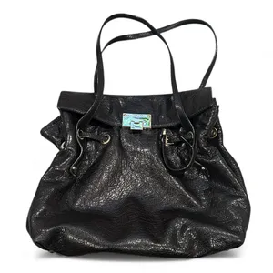 JIMMY CHOO BLACK SOFT LEATHER Luxury Old Money HANDBAG thumbnail 1