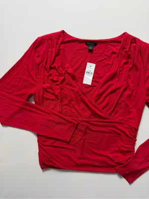 NWT Ann Taylor V-Neck Long Sleeve Pullover Blouse, Red, Size M thumbnail 2