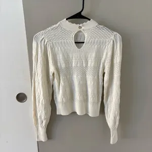 Abercrombie Pointelle Mock Neck Puff Sleeve Sweater in Cream thumbnail 2