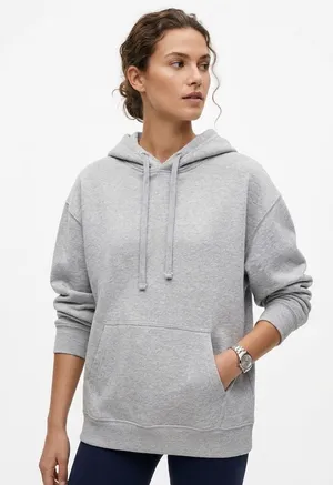 Essential Sport Chic Oversized Hoodie in Heather Gray-M thumbnail 1