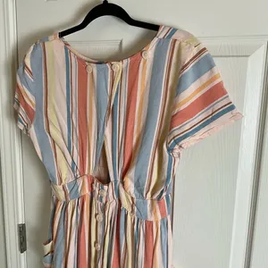 a.n.a Striped Linen Blend Midi Dress Open Back Pockets Women’s Size M thumbnail 7
