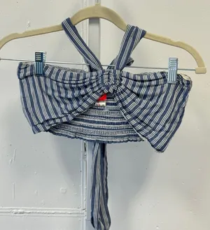 Red Carter Blue White Striped Smocked Halter Crop Top Size Small Summer thumbnail 1