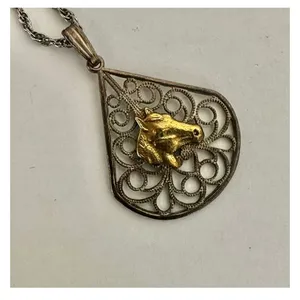 silver and gold tone horse teardrop pendant necklace thumbnail 5