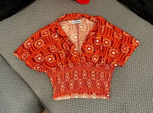 Urban outfitters orange floral top thumbnail 1