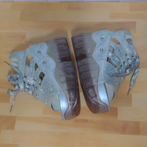 Anthony Wang Platform Sandals Silver Cutout Bedazzled Wedge Y2K 35 (US 4-4.5) thumbnail 5
