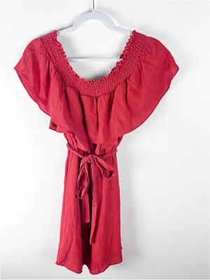 LOVERS + FRIENDS Suntime Red Ruffle Trim Belted Waist Dress Size Medium Boho thumbnail 1
