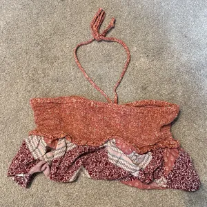 American Eagle Boho Patchwork Print Smocked Halter Crop Top thumbnail 3