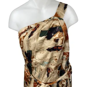 NEW Rebdolls Kiera Multicolor Satin Abstract One Shoulder Maxi Shift Dress 14/16 thumbnail 3