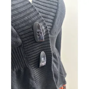 Grace‎ Karin Black Peplum Cardigan Ribbed Shawl Collar Toggle Button Sweater M thumbnail 2