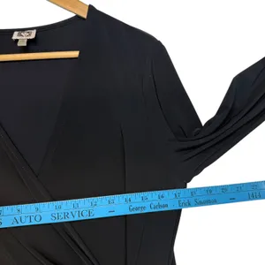 Anne Klein Black Faux Wrap Waist Long Sleeve Midi Dress Feminine Versatile 10‎ thumbnail 6