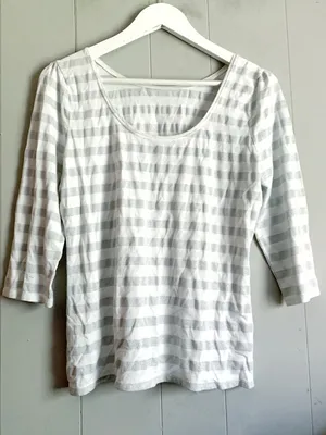 WHBM 3/4 Sleeve Silver Metallic Striped Ballet Neck Top M thumbnail 2