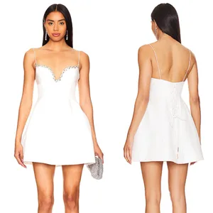 NEW NWT Acler Oakwood Rhinestone Embellished Mini Dress In Ivory thumbnail 3