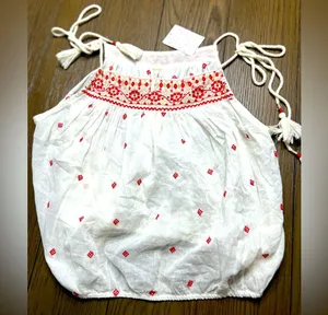 FREE PEOPLE Eternal Love Embroidered Top in White & Red Large thumbnail 1