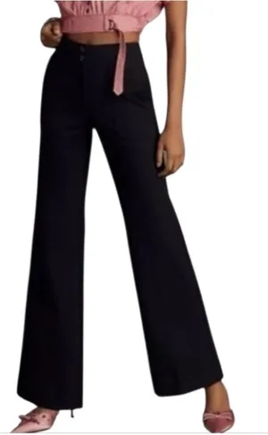 Anthropologie Maeve The Naomi Ponte‎ Wide-Leg Flare Pants Black Sz 12 petite thumbnail 1