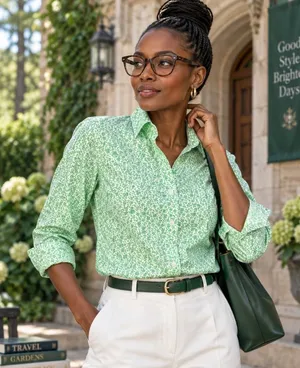 J.Crew Re-Imagined Green White Floral Ditsy Button Down Shirt BF817 Small thumbnail 1