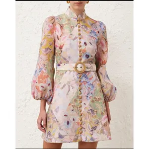 NWOT $950 Zimmermann Illustration Buttoned Belted Floral Linen Mini Dress size 0 thumbnail 2