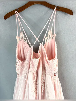 Main Strip M Balletcore Romance Blush Pink Lace Maxi Dress with Strappy Back thumbnail 6